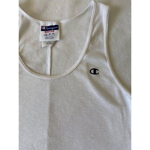 Champion White Tank Top, Size Medium, Black Chest Logo - Picture 3 of 4